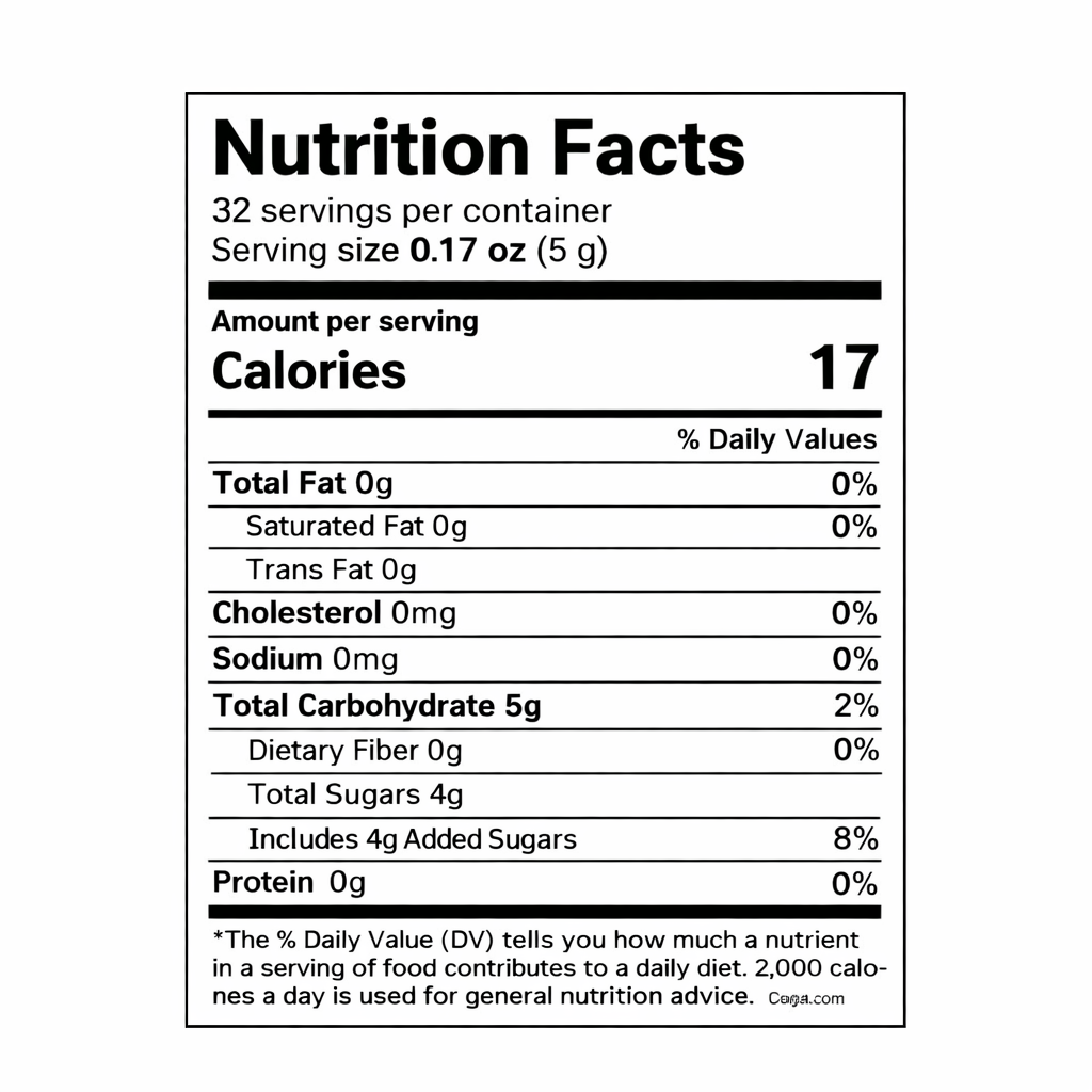 Sladart wild berries caramel candy, 5.64 oz — nutrition facts label (serving size 0.17 oz / 5 g)