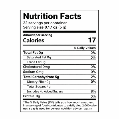 Sladart wild berries caramel candy, 5.64 oz — nutrition facts label (serving size 0.17 oz / 5 g)