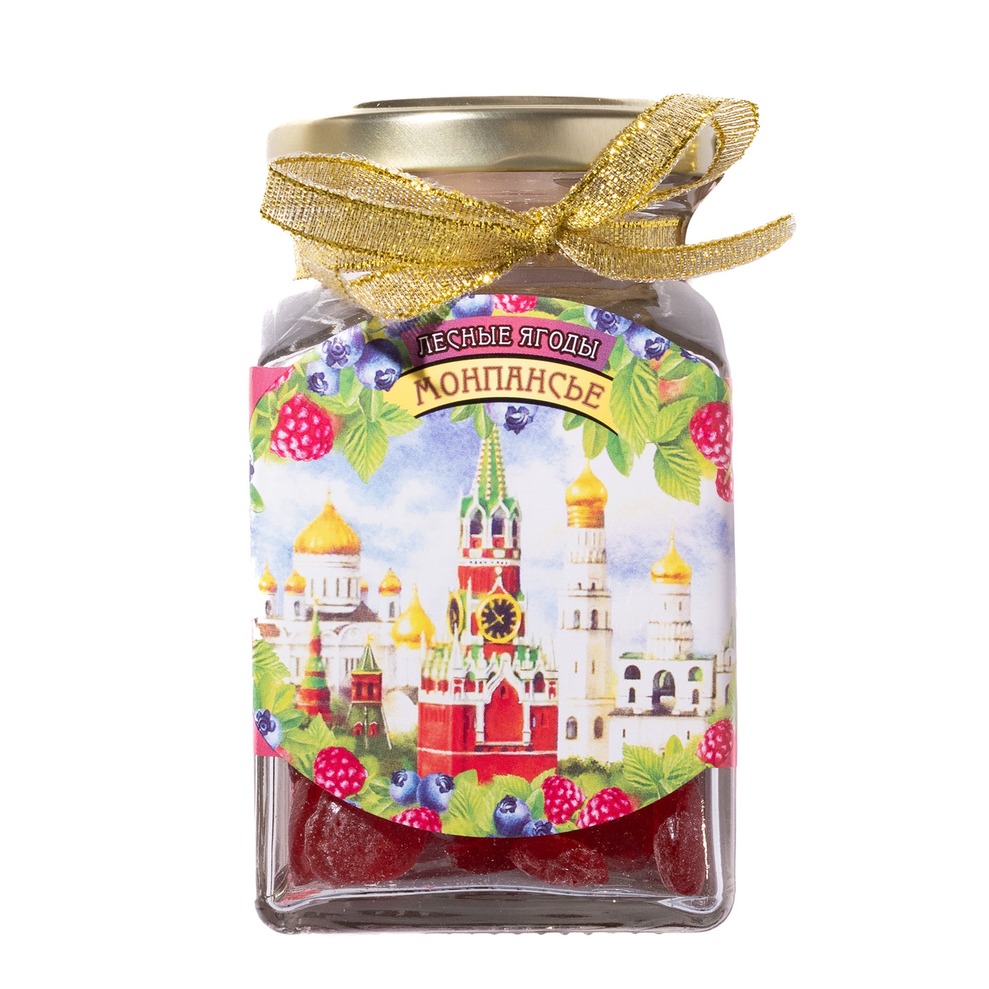 Sladart wild berries caramel candy jar, 5.64 oz, glass jar with gold ribbon and berry-themed label