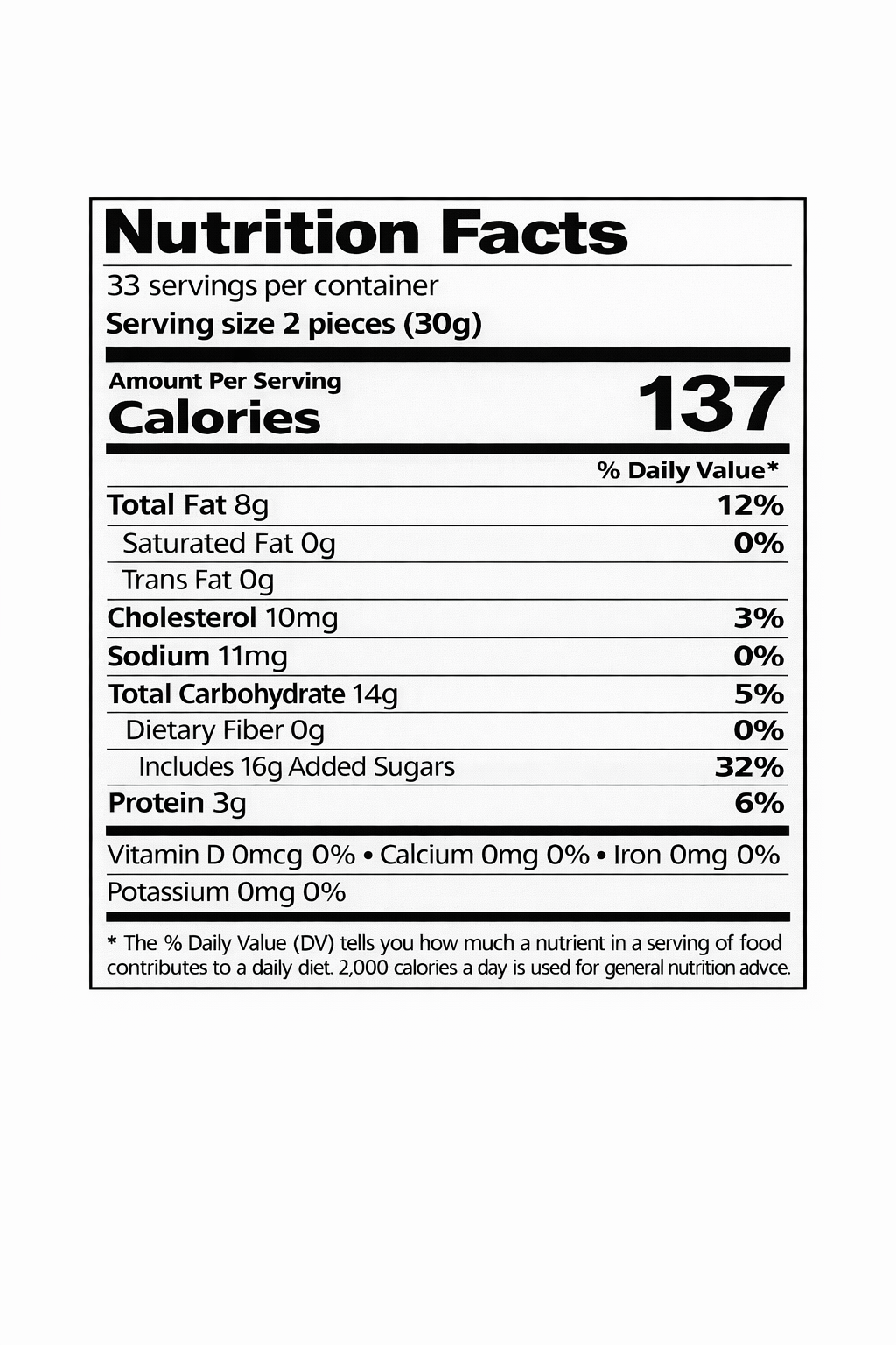 Slavyanka Step hazelnut glazed sweets with peanuts & hazelnuts, 2.2 lb — nutrition facts label (serving size 2 pieces / 30 g)