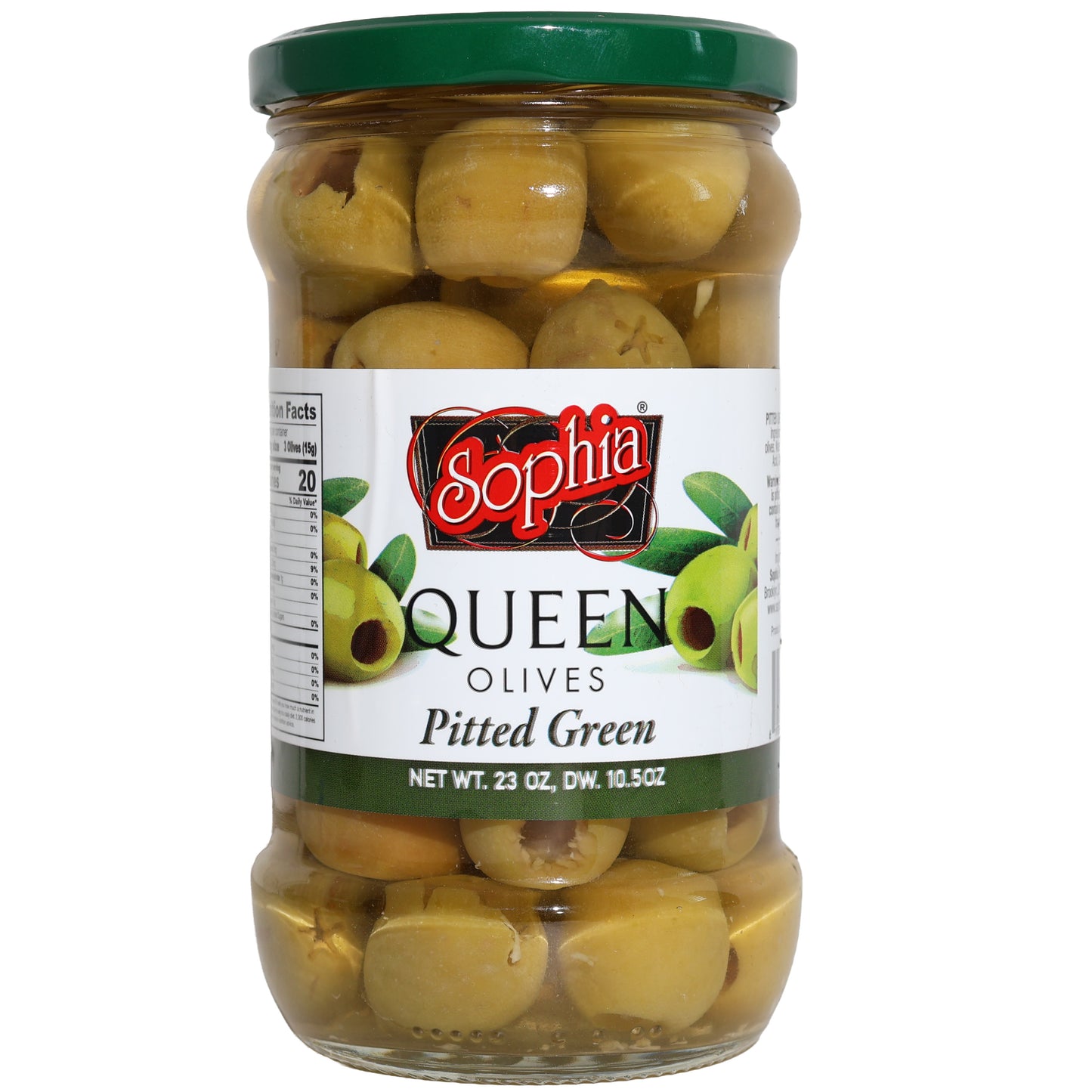 Sophia Pitted Green Queen Olives, 23oz