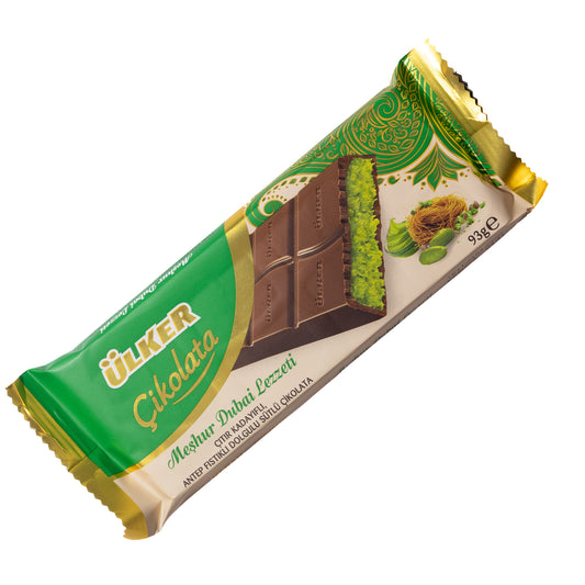 Ulker Dubai Chocolate Milk Chocolate with Pistachio & Crispy Kadayif, 3.28oz