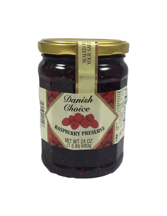 jar of Danish Choice Raspberry Preserves, 24oz