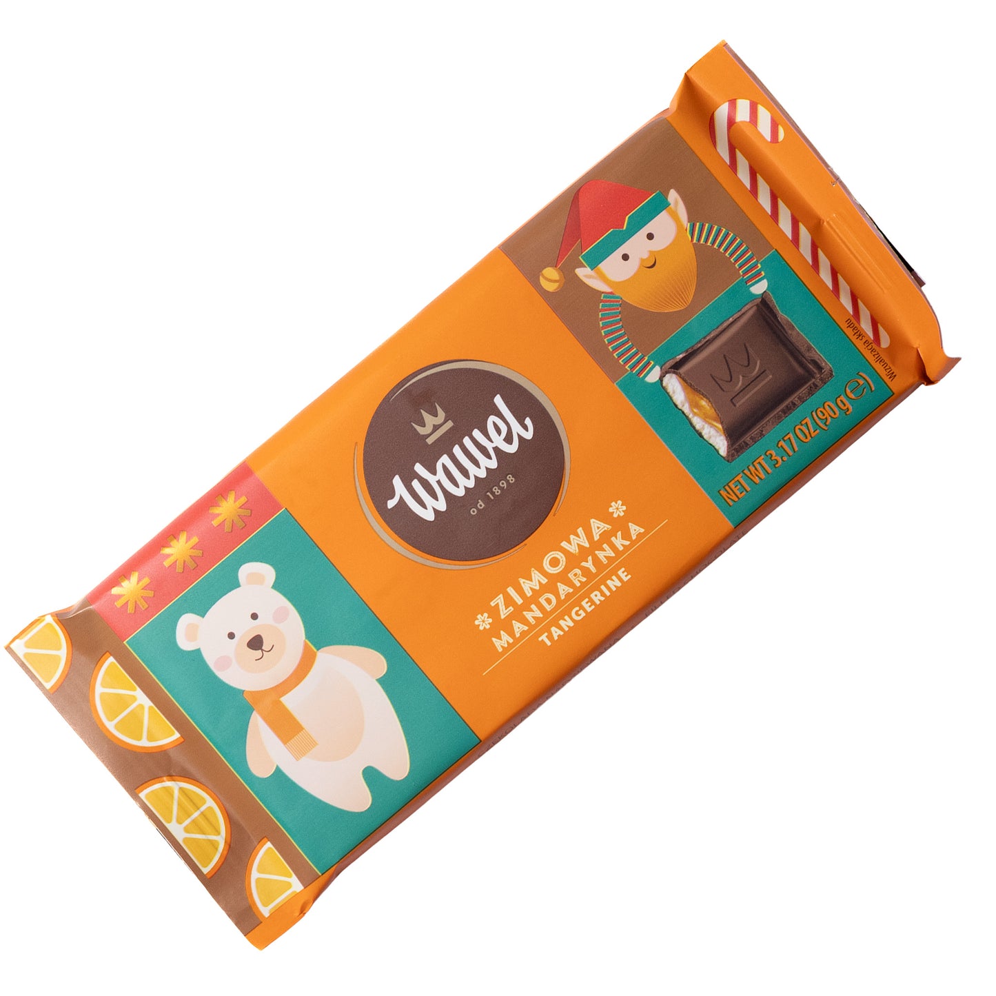 Wawel Zimowa Mandarynka Tangerine Milk Chocolate Bar with Tangerine Filling, 3.17oz