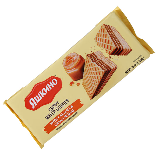Yashkino Crispy Wafer Cookies Caramel & Cream Filling, 10.58oz