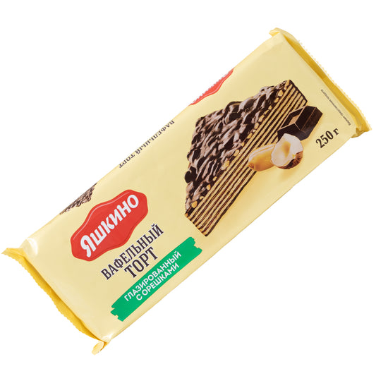 Yashkino Glazed Wafer Cake with Nuts, 8.8oz