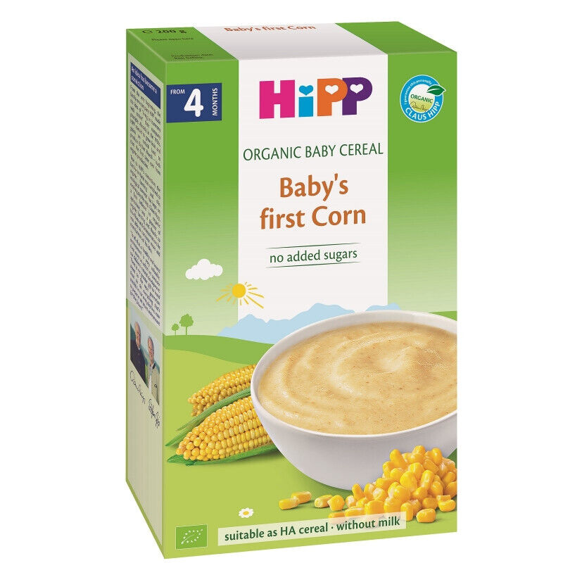 Box of English HiPP Organic Dairy-Free Corn Porridge, 200g