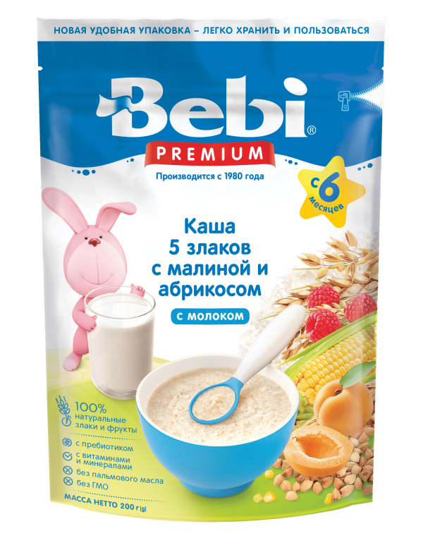 Packet of Russian Bebi Porridge 5 Cereals w/ Raspberries & Apricots, 200g