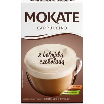 pack of Mokate Cappuccino with Belgian Chocolate Powdered Coffee, 8 Sachets