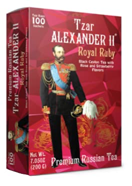 Tzar Alexander II Royal Ruby Black Ceylon Tea with Rose & Strawberry Flavors, 100TB pack