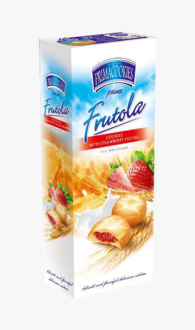 Box of Primacookies Frutola Cookies w/ Strawberry Filling, 150g