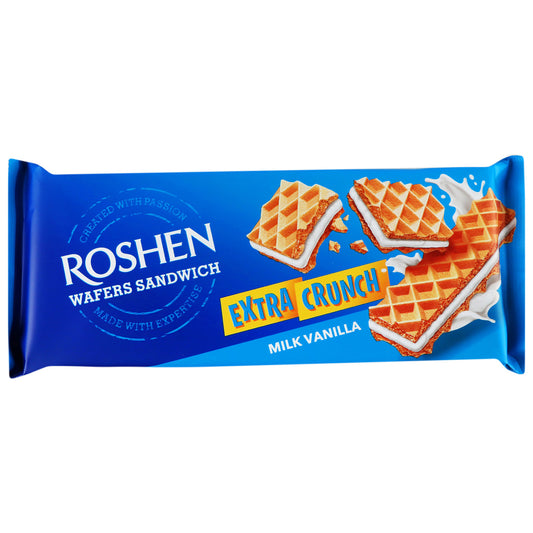 Pack of Roshen Extra Crunchy Milk Vanilla Wafers Sandwich, 142g