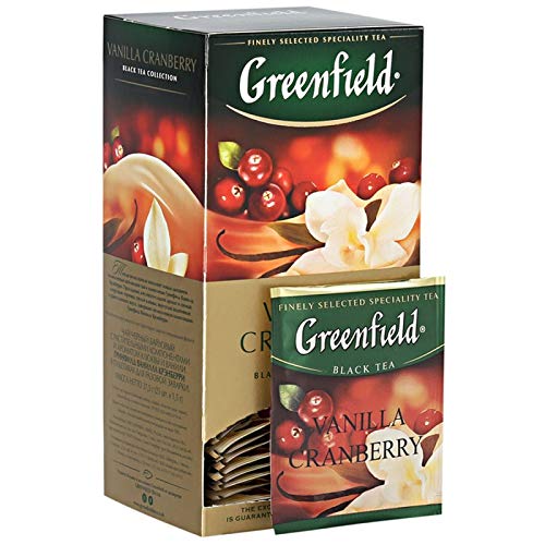 box of Greenfield Vanilla Cranberry Black Tea, 25TB