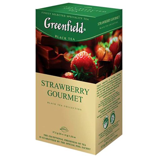 box of Greenfield Strawberry Gourmet Black Tea, 25TB