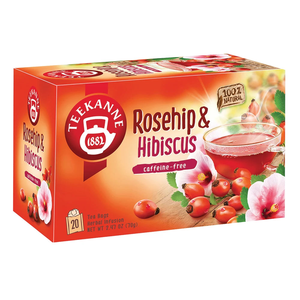 box of Teekanne Rosehip & Hibiscus Fruit Infusion Tea, 20TB