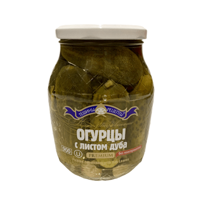 jar of Teshchiny Retsepty Cucumbers w/ Oak Leaf, 900g