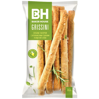 pack of Baker House Grissini Bread Sticks w/ Italian Herbs & Sea Salt, 80g