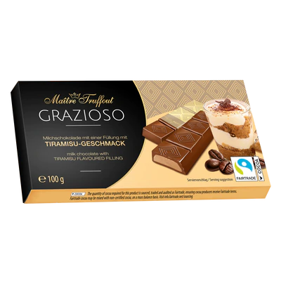 pack of Grazioso Milk Chocolate with Tiramisu Cream Filling, 100g