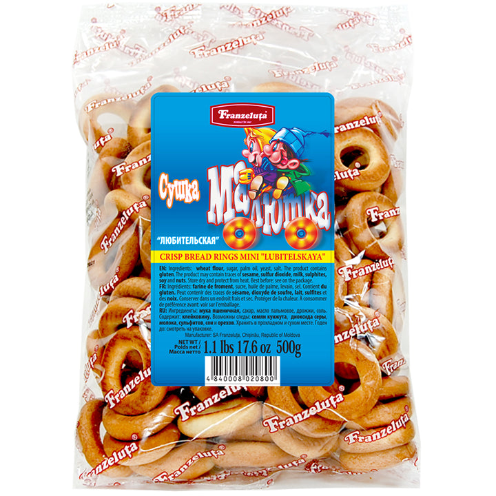 pack of Franzeluta Mini Crisp Bread Rings "Lubitelskaya", 17.6oz