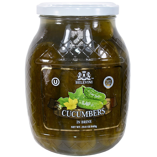 jar of Belevini Cucumbers Semi Salted in Brine, 840g
