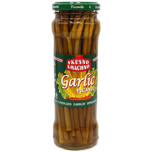 jar of Vkusno Smachno Pickled Garlic Sprouts, 370mL