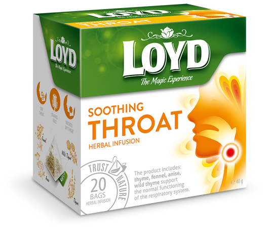 box of Loyd Soothing Throat Herbal Infusion Tea, 20TB