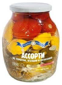 jar of Teshchiny Retsepty Assorted Tomatoes, Cucumbers & Squash, 900g