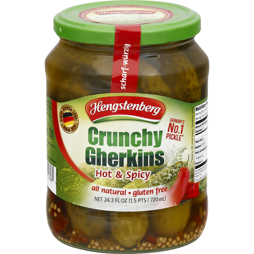 jar of Hengstenberg Crunchy Gherkins Hot & Spicy, 650g
