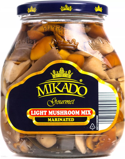 jar of Mikado Gourmet Light Mushroom Mix Marinated, 530g