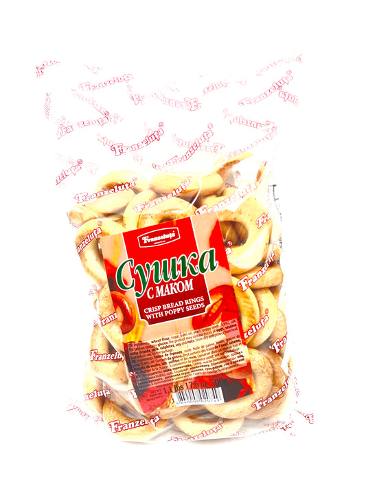 pack of Franzeluta Crisp Bread Rings w/ Poppy Seeds, 500g
