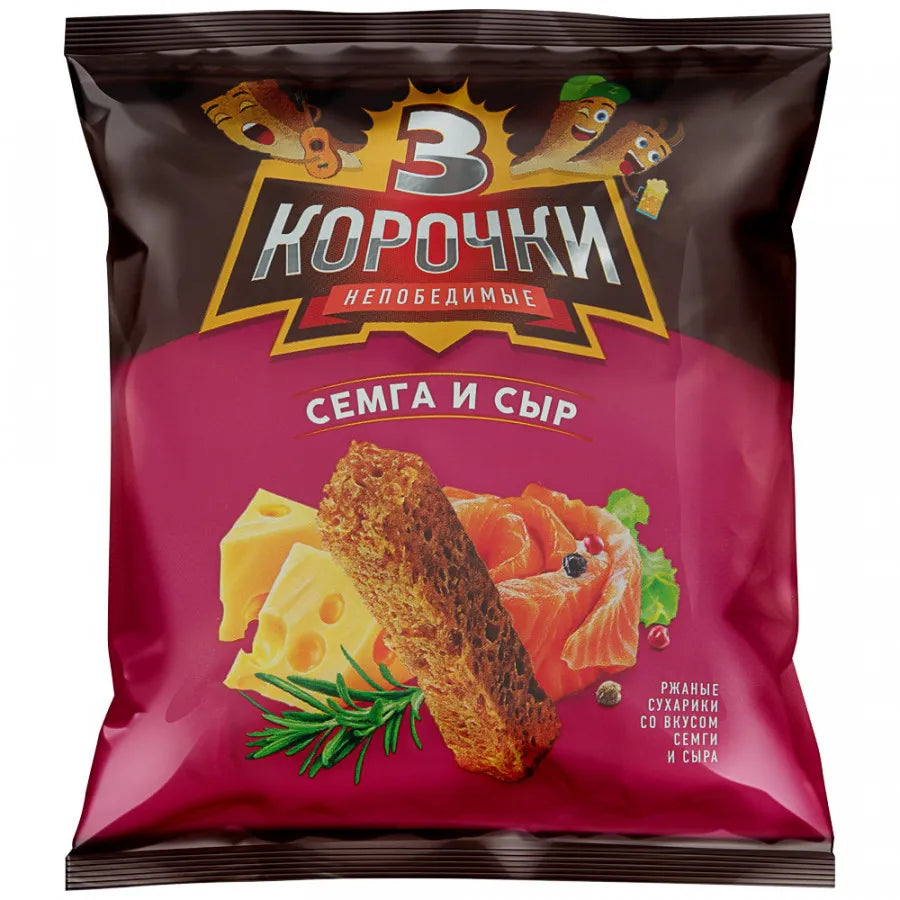 pack of 3 Korochki Nepobedimyye Salmon & Cheese Crackers, 100g