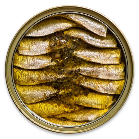 pack of Baltic Gold Brisling Sardines in Oil w/ Garlic, 160g