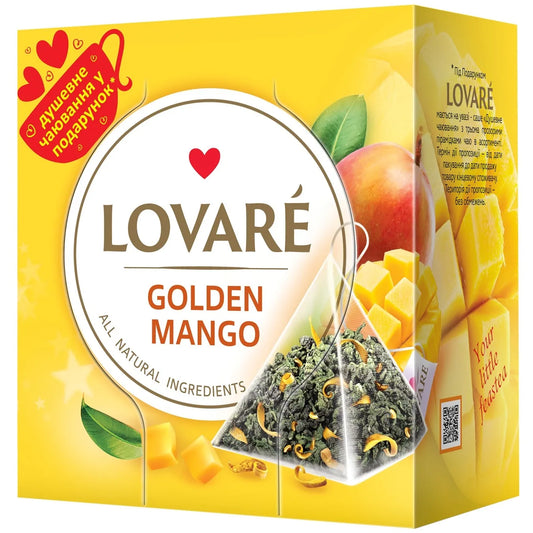 box of Lovare Golden Mango Green Tea with Flower Petals, 15TB